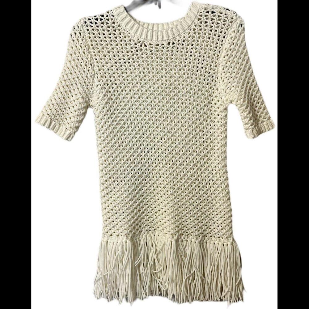 Michael Kors Women’s Size XS Open Knit Sweater Tunic with Fringe Hem